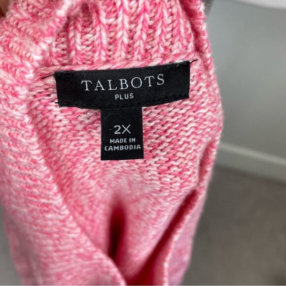 Talbots Pink Red Cable Knit Cotton Blend  Mock Neck Sweater 2X - Picture 9 of 9
